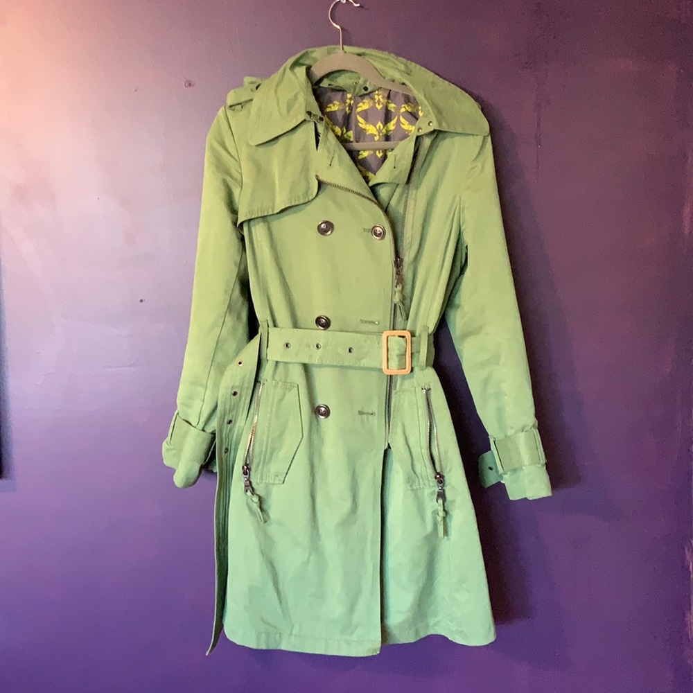 Bright green belted waist coat